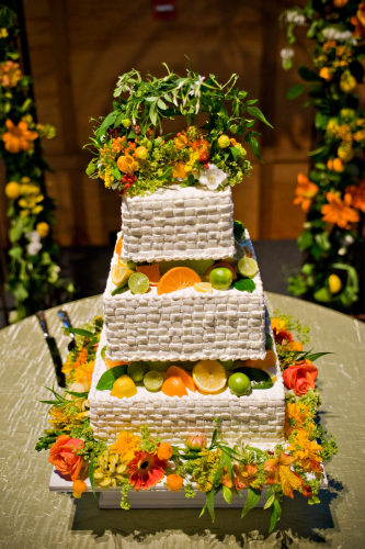 cake decorated with flowers and citrus, detail, Oregon Gardens, Françoise Weeks
