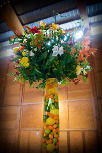 tall arrangement in vase filled with citrus, Oregon Gardens, Françoise Weeks