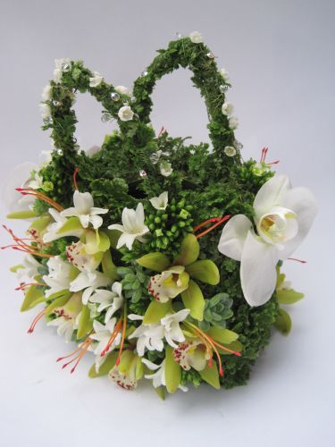 flower purse with orchids, hyacinths, lily of the valley, moss, 1 Françoise Weeks