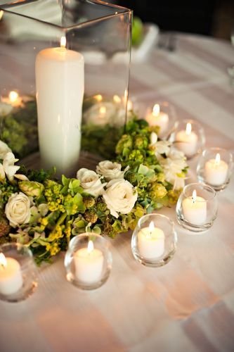 flower wreath and candles,Surfsand Hotel, Françoise Weeks