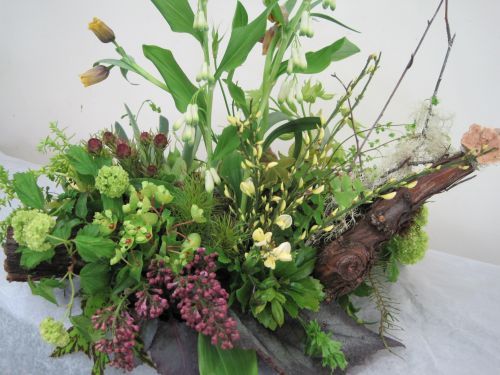 spring woodland  with lilacs, solomon seal, frittilaria and texture, Françoise Weeks