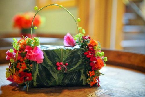 flower purse with fushia, orange and chartreuse flowers, Vista Hills, Françoise Weeks
