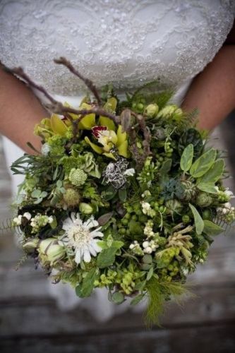 woodland bridal bouquet with green cymbidiums, Françoise Weeks