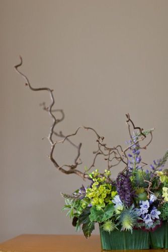 woodland with lupins, lavender, euphorbia, texture, Françoise Weeks