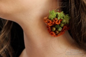 botanical earrings, coxcomb, succulents and textures, Francoise Weeks