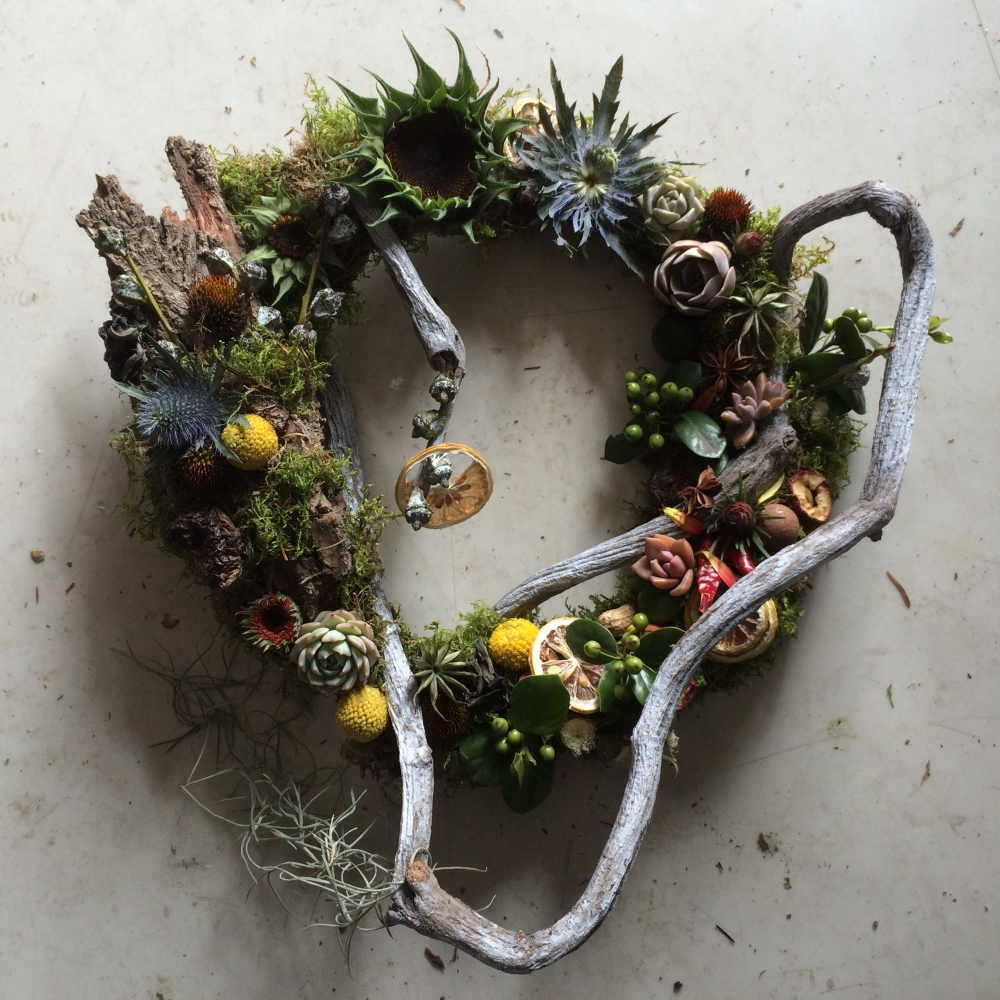 woodland wreath designed by student 4 workshop at Cohim , April 2016